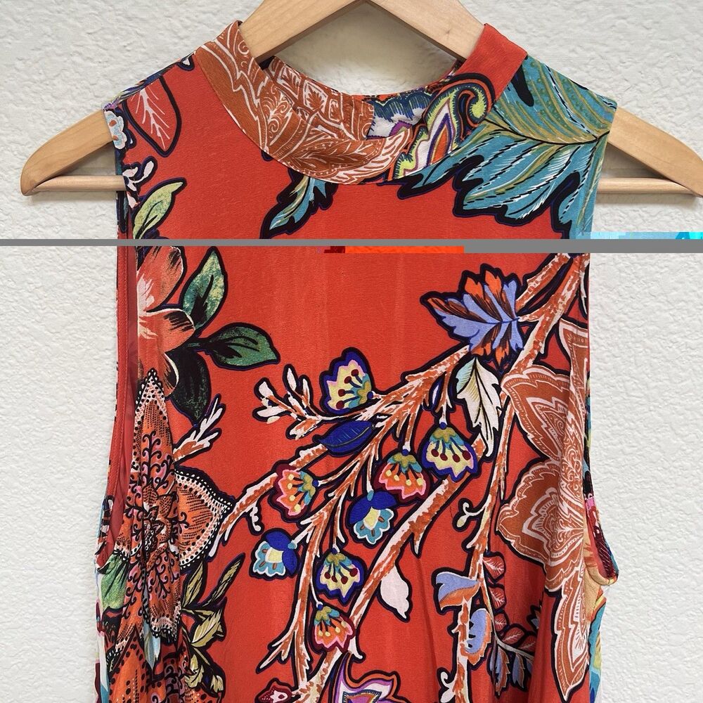 Anthropologie Maeve 100% Silk Larkhill Midi Dress Size Large Orange Floral Swing - Picture 3 of 13